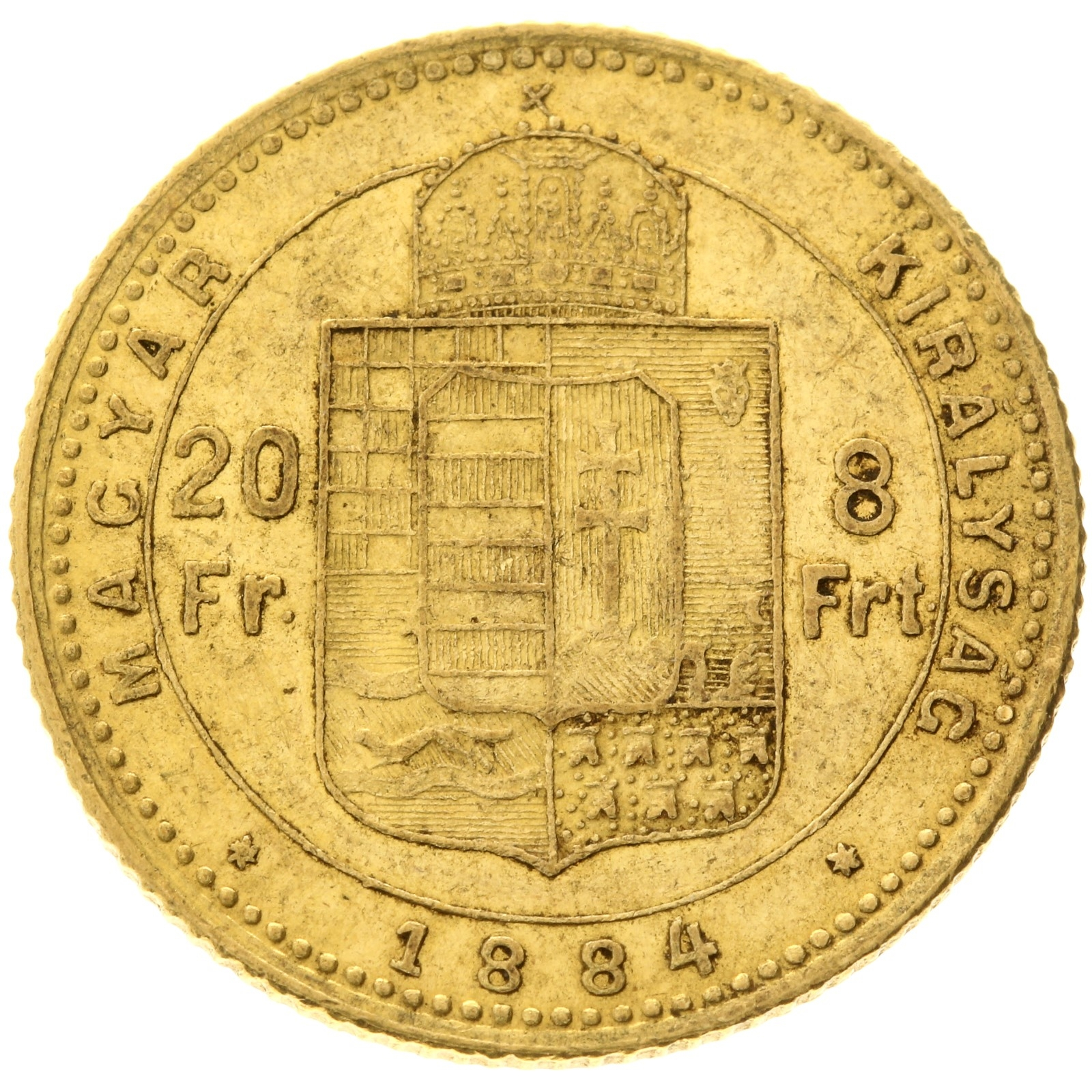 Hungary - 20 Francs / 8 Forint - 1884 - Ferenc József