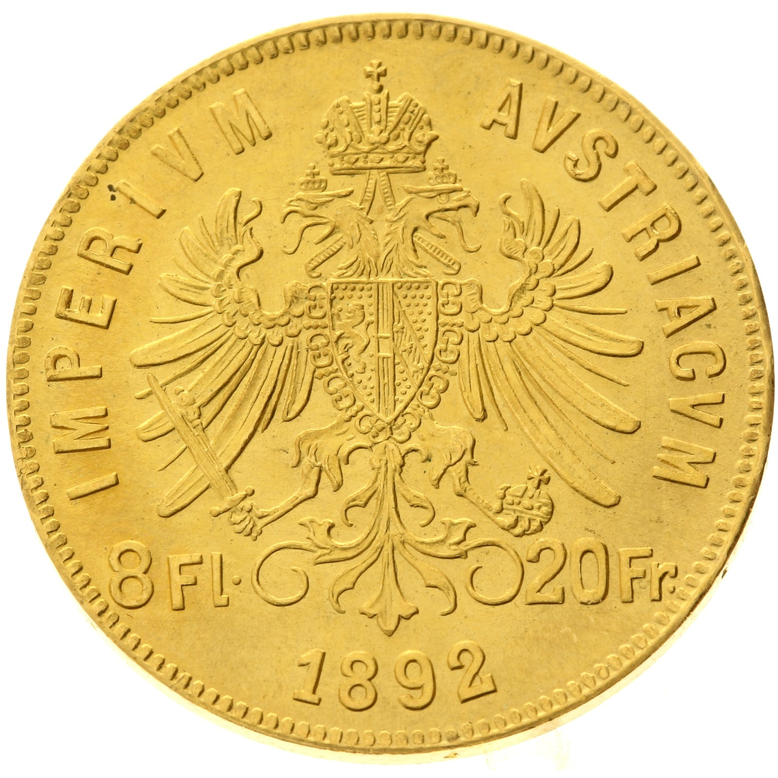 Austria - 8 Florins / 20 Francs - 1892 - Franz Joseph I - RESTRIKE