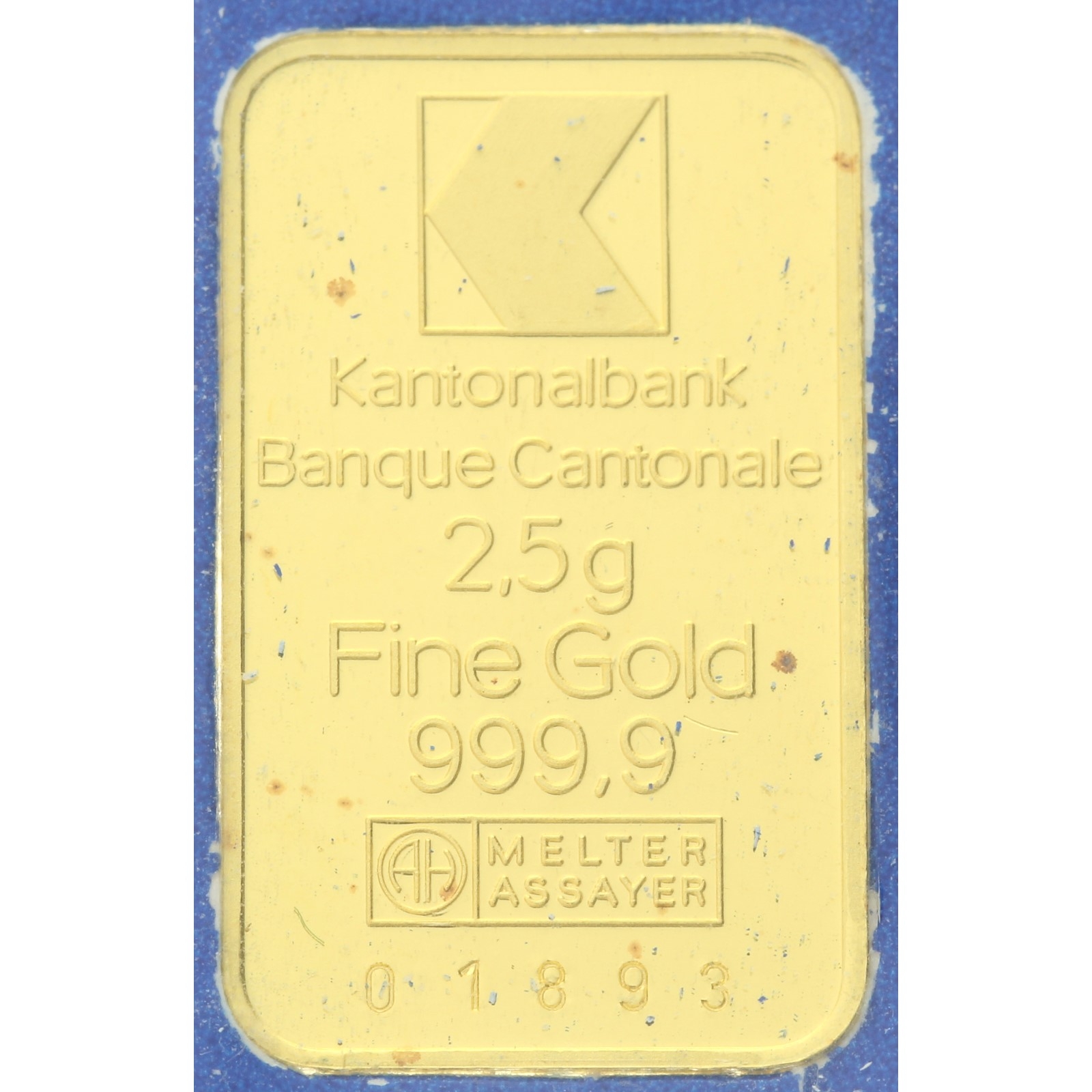 Heraeus - 2.5 gram fine gold - Kantonalbank - bar