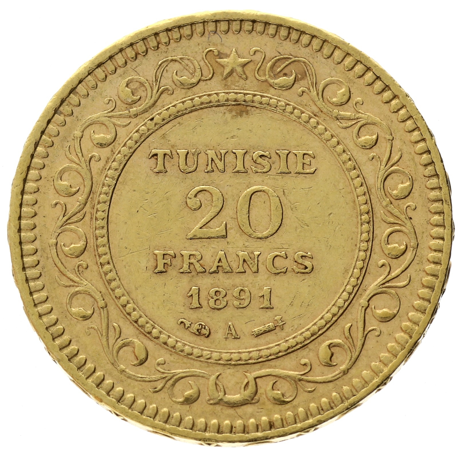 Tunisia - 20 francs - 1891 - Ali III