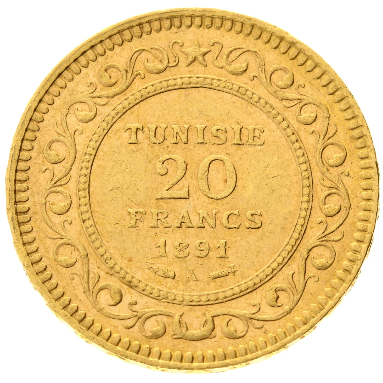 Tunisia - 20 francs - 1891 - A - Ali Bey