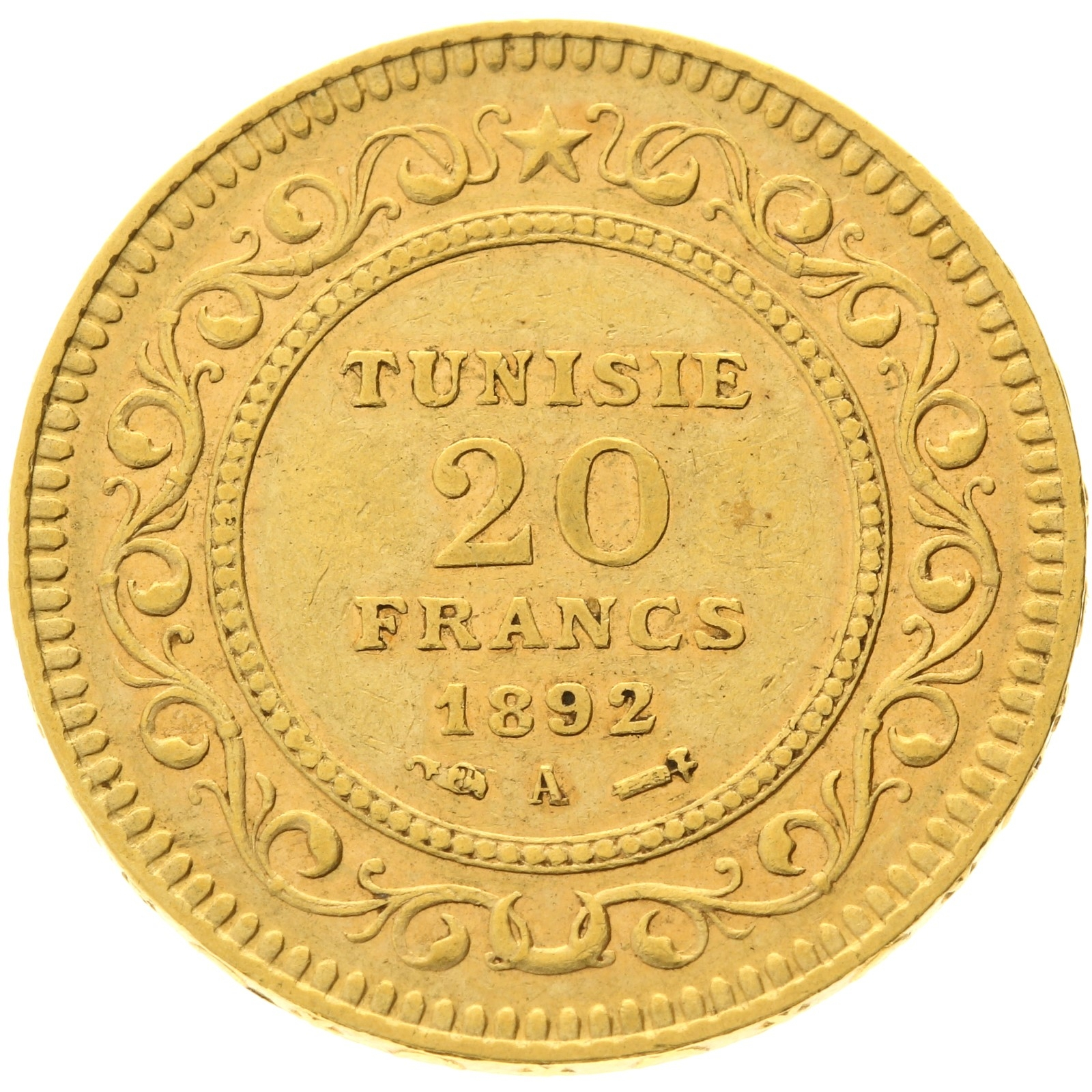 Tunisia - 20 francs - 1892 - A - Ali Bey