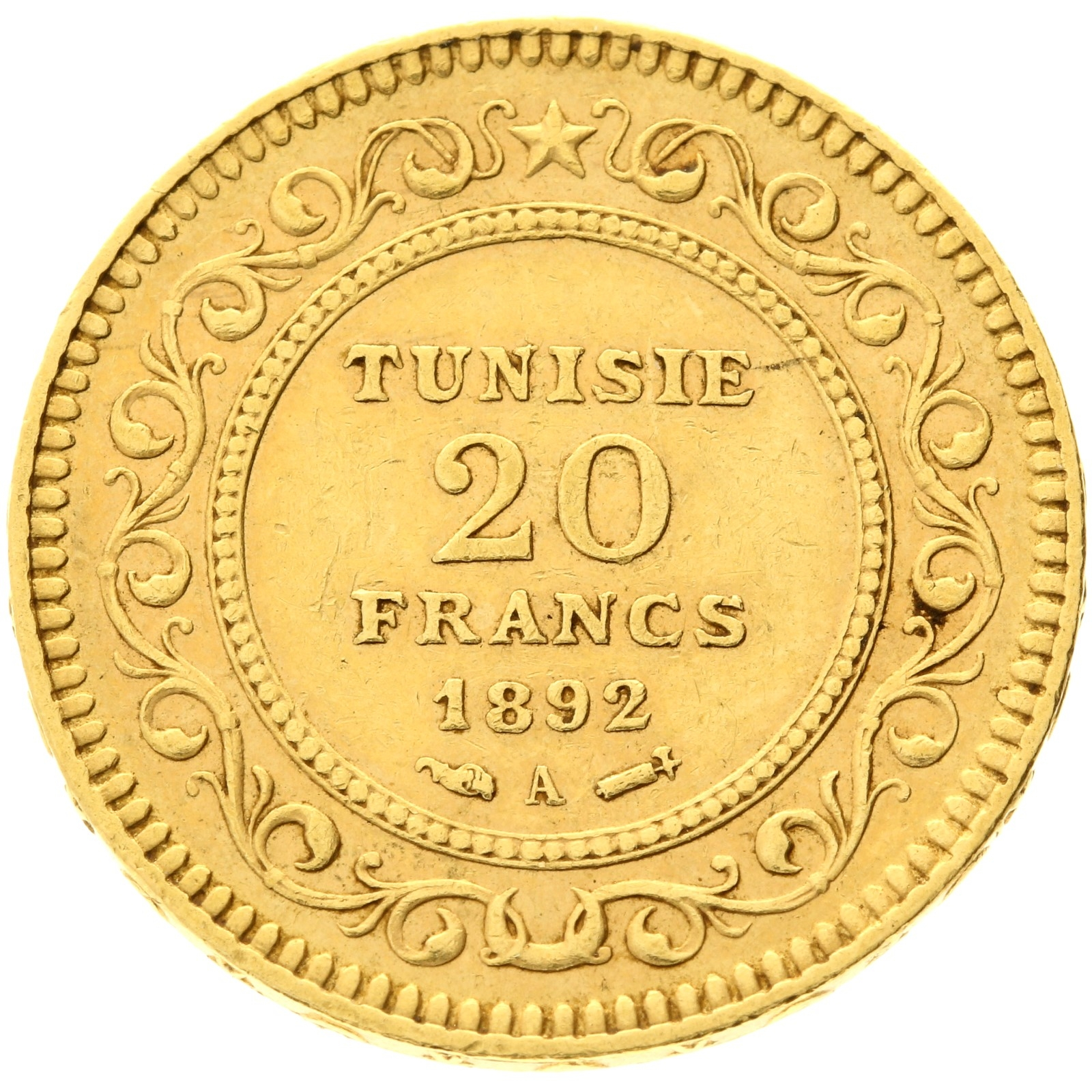 Tunisia - 20 francs - 1892 - A - Ali Bey 