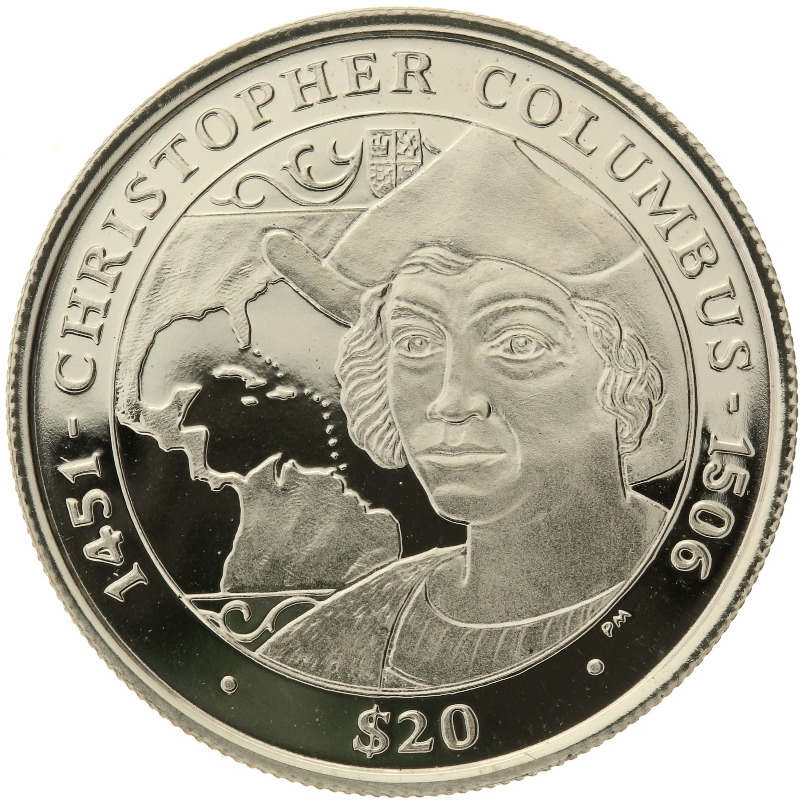 British Virgin Islands - 20 Dollars - 2006 - Elizabeth II - Christopher Columbus - White Gold