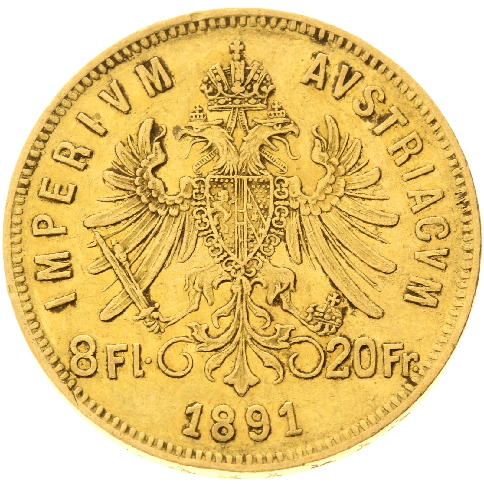 Austria - 8 Florins / 20 Francs - 1891 - Franz Joseph I